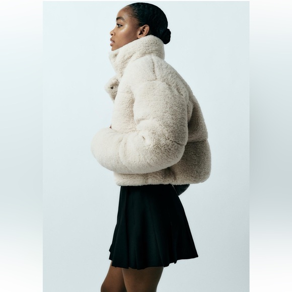 Zara faux shearling quilted anorak 1255/826 XS teddy Sherpa winter jacket coat - Picture 6 of 13